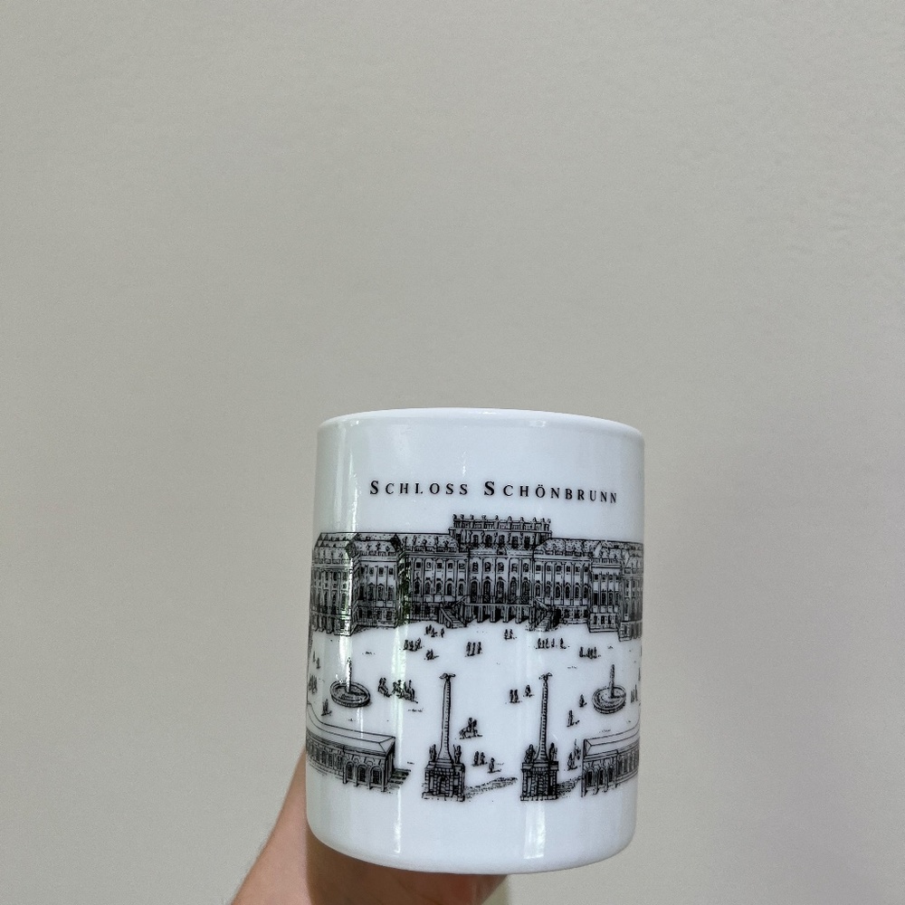 SCHLOSS SCHONBRUNN palace scene maser black and white coffee mug